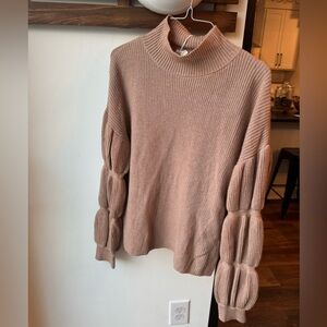 Nwt small gem and thread cappuccino brown bubble sleeve sweater tan